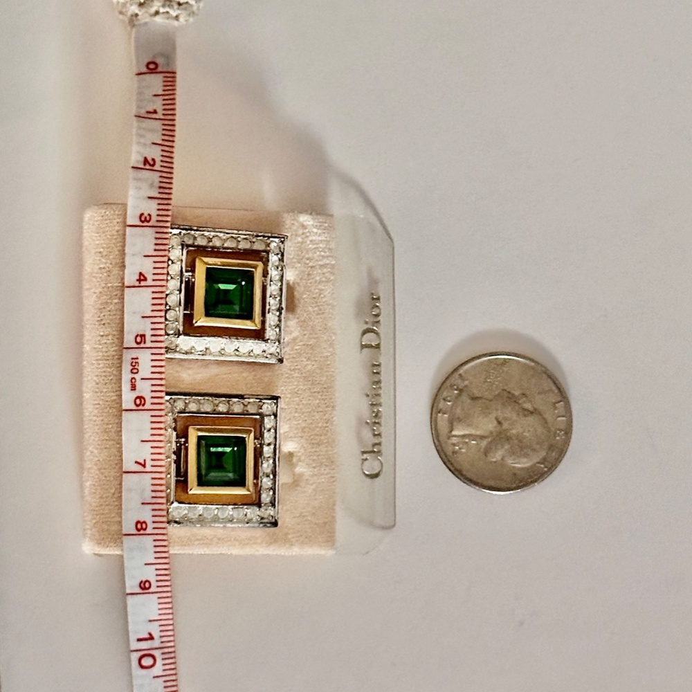 Christian Dior Emerald Green & Ice Clear Chrystal V-Necklace & Earring Set Vtg. - Picture 9 of 14